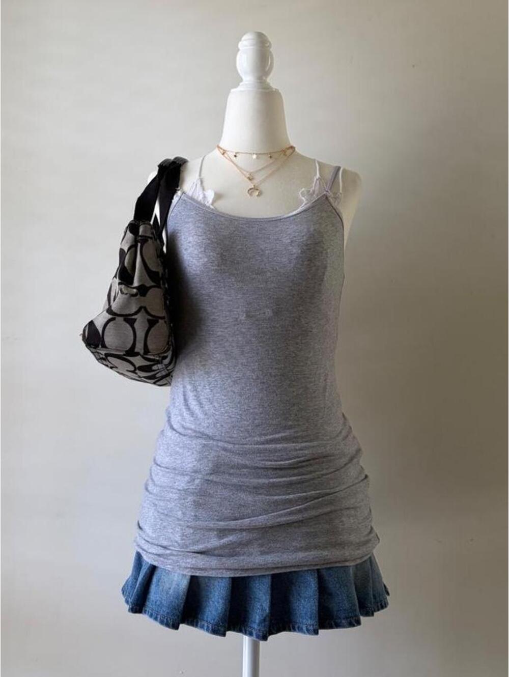 Y2K Heather Gray Longline Cami Tank Top Minimal Basic Soft Girl Layering Top 🩶